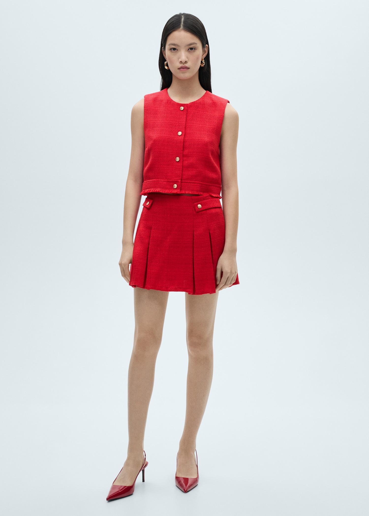 Tweed pleated skirt - Women | MANGO USA Product Image