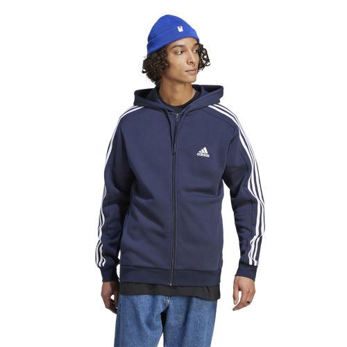 adidas Essentials Fleece 3-Stripes Full-Zip Hoodie Black XL Mens Product Image