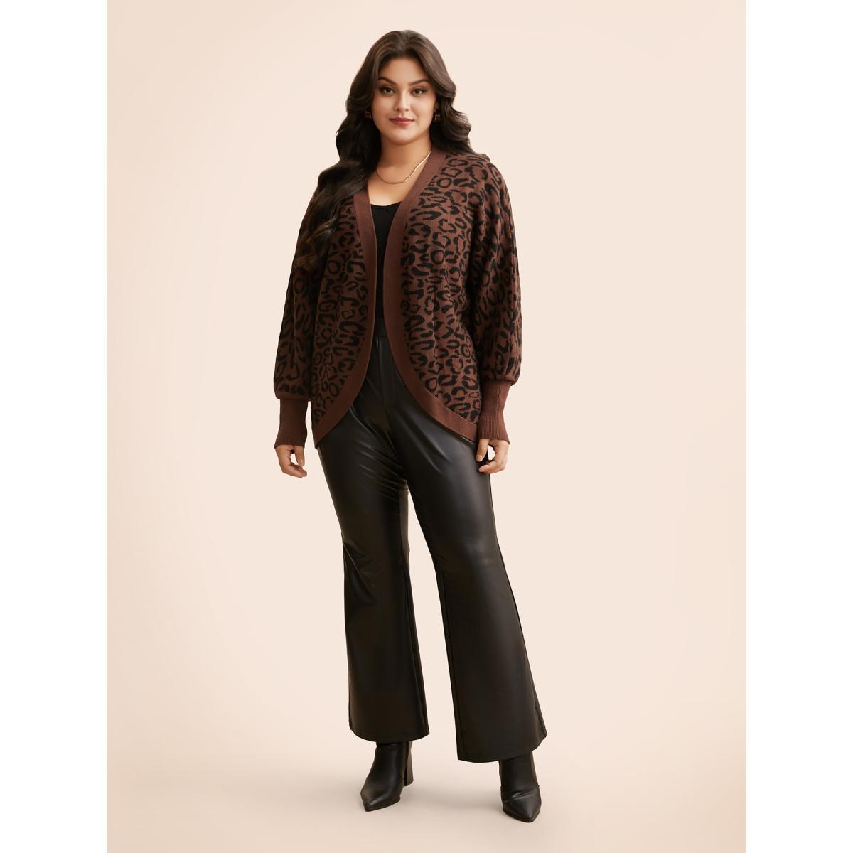 Plus Size Supersoft Essentials Leopard Print Dolman Sleeve Cardigan Browncoffeecolor Women Casual Loose Long Sleeve Everyday Cardigans BloomChic 18-20/2X Product Image