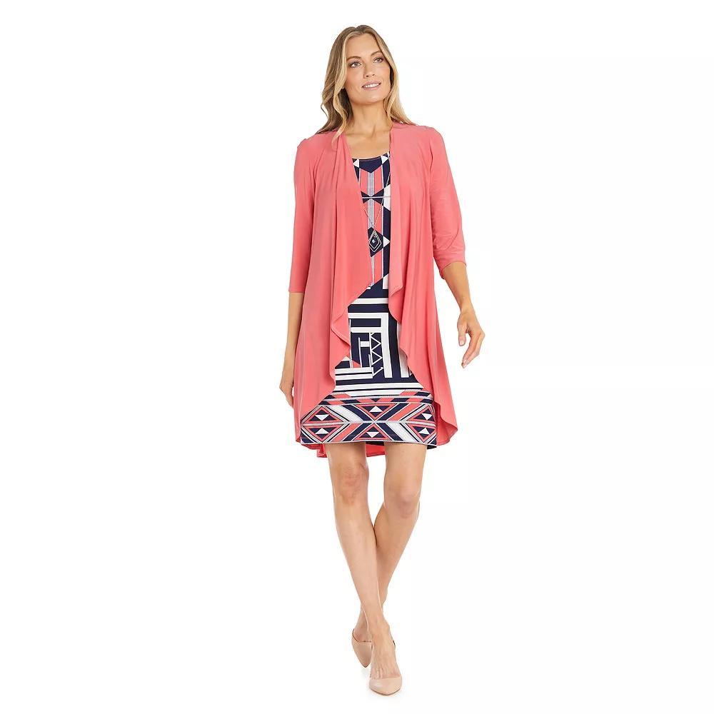 Women's R&M Richards 2-pc. Print Sheath Dress & Cardigan Set, Size: 8, Pink Navy Product Image