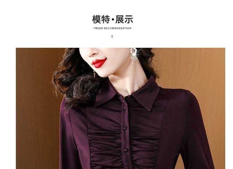 Long-Sleeve Cinched Plain Shirt Product Image