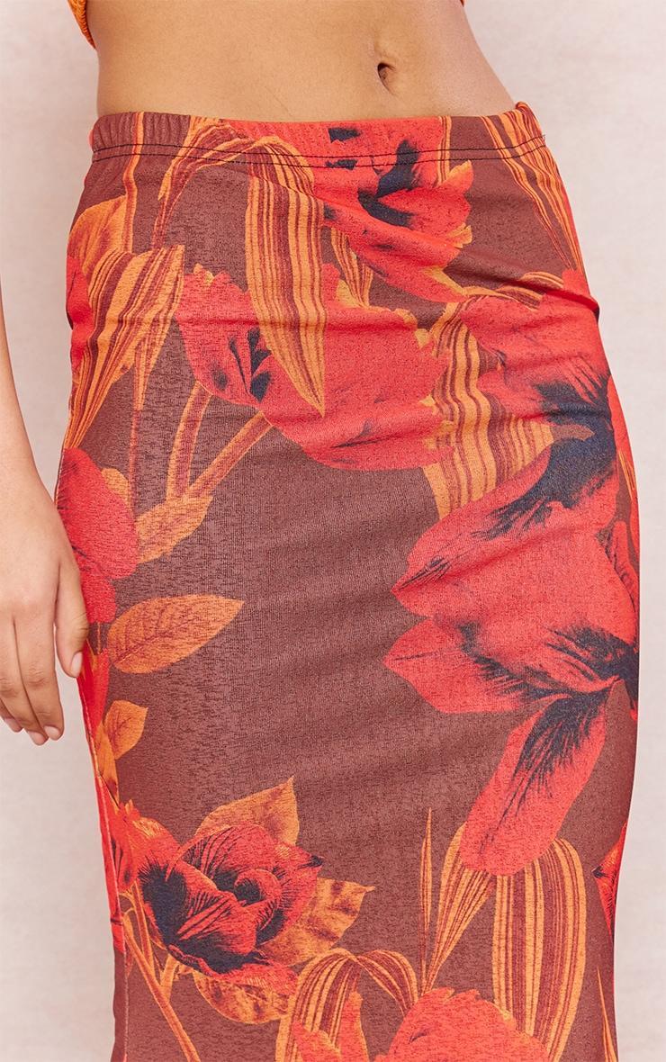 Red Orchid Printed Burnout Mesh Fishtail Maxi Skirt Product Image