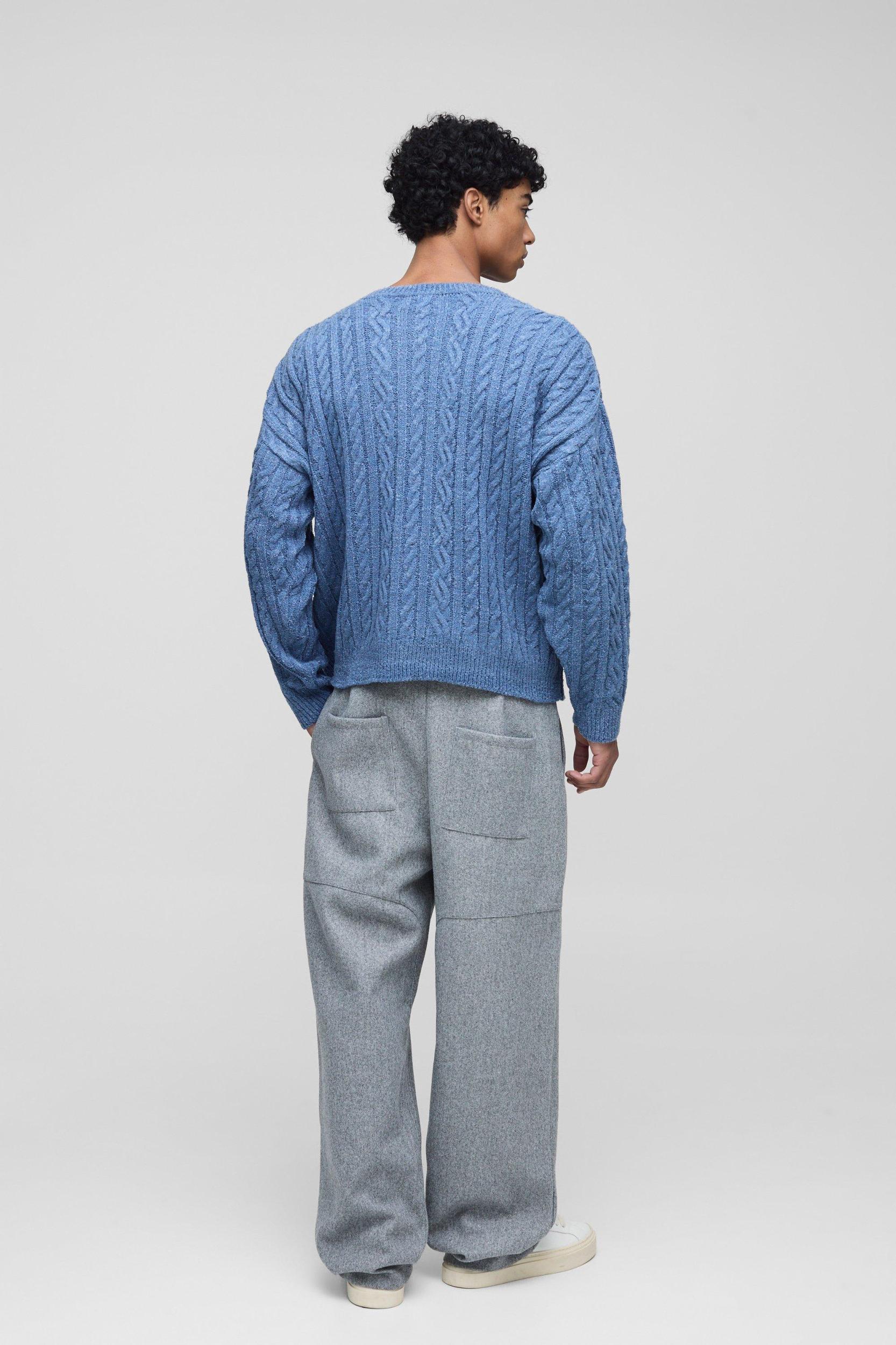 Boucle Cable Knit Boxy Sweater | boohooMAN USA Product Image