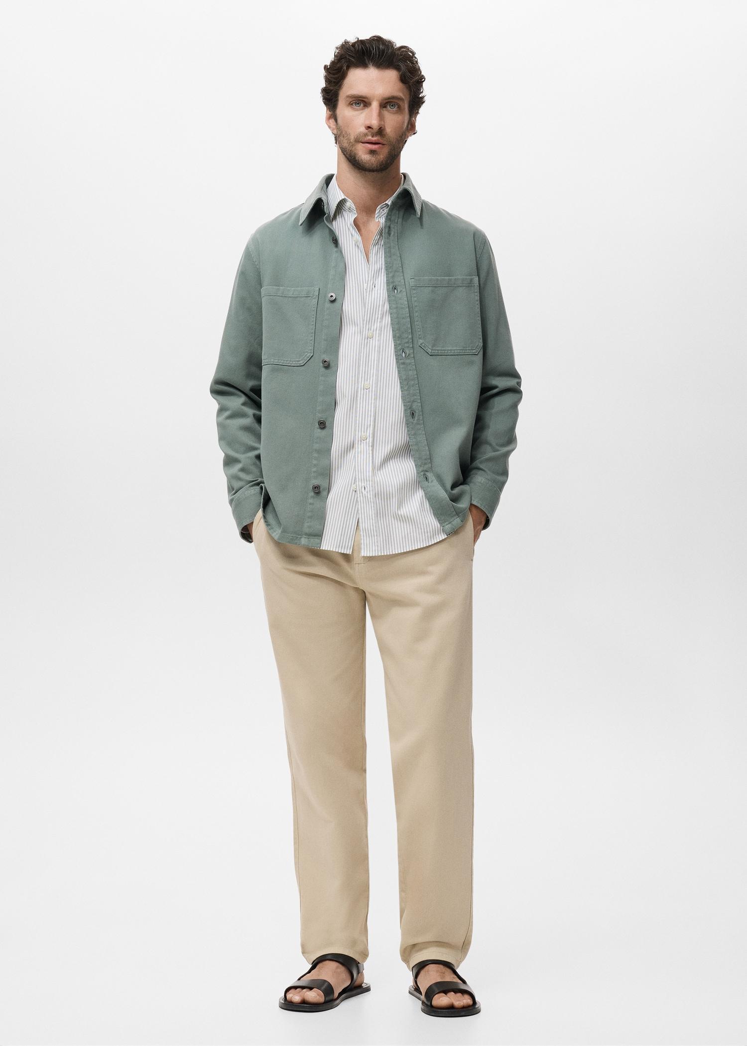 Regular fit striped cotton shirt - Men | MANGO USA Product Image