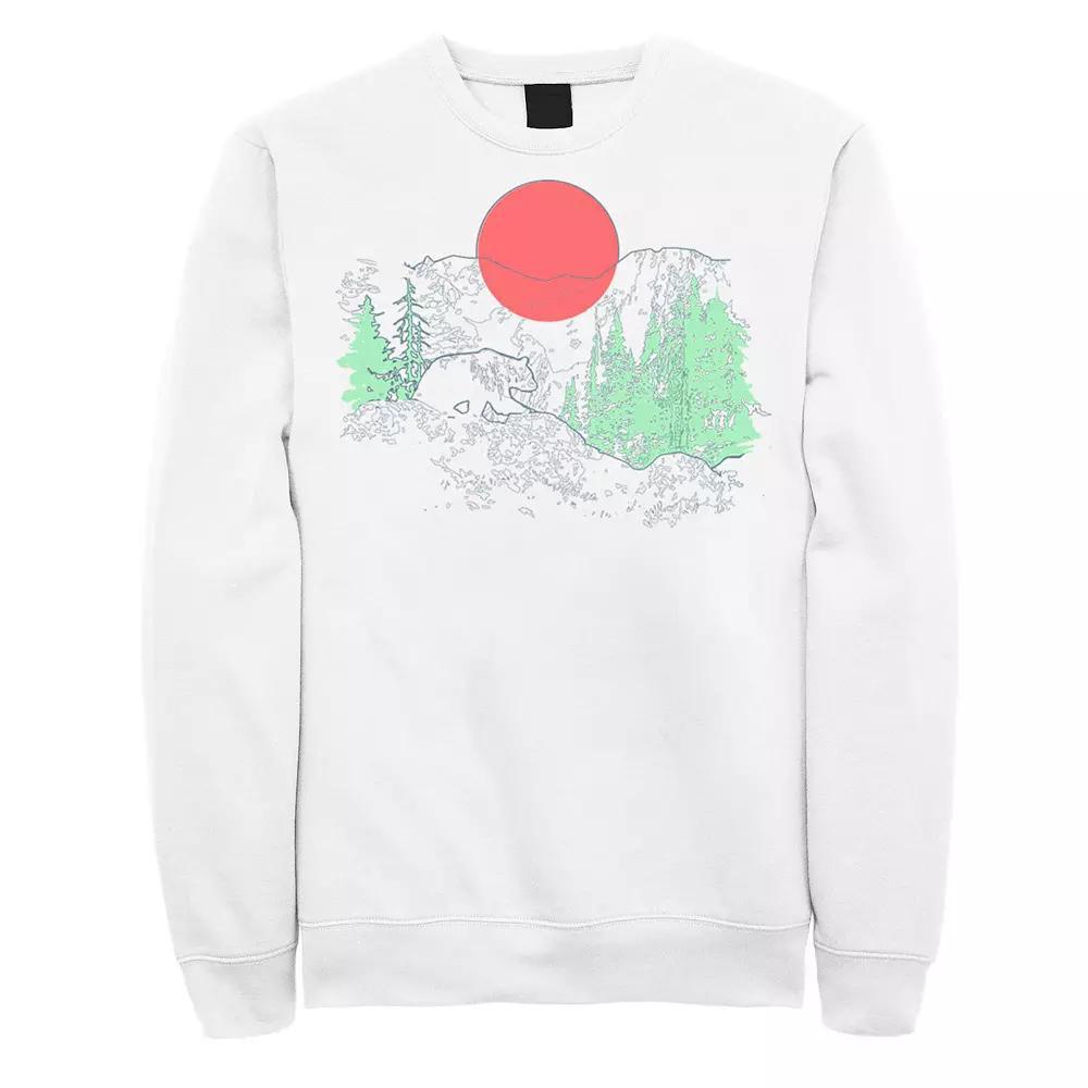 Men's Cali Bear Mountains With Neon Trees Line Sketch Sweatshirt, Size: XL, White Product Image