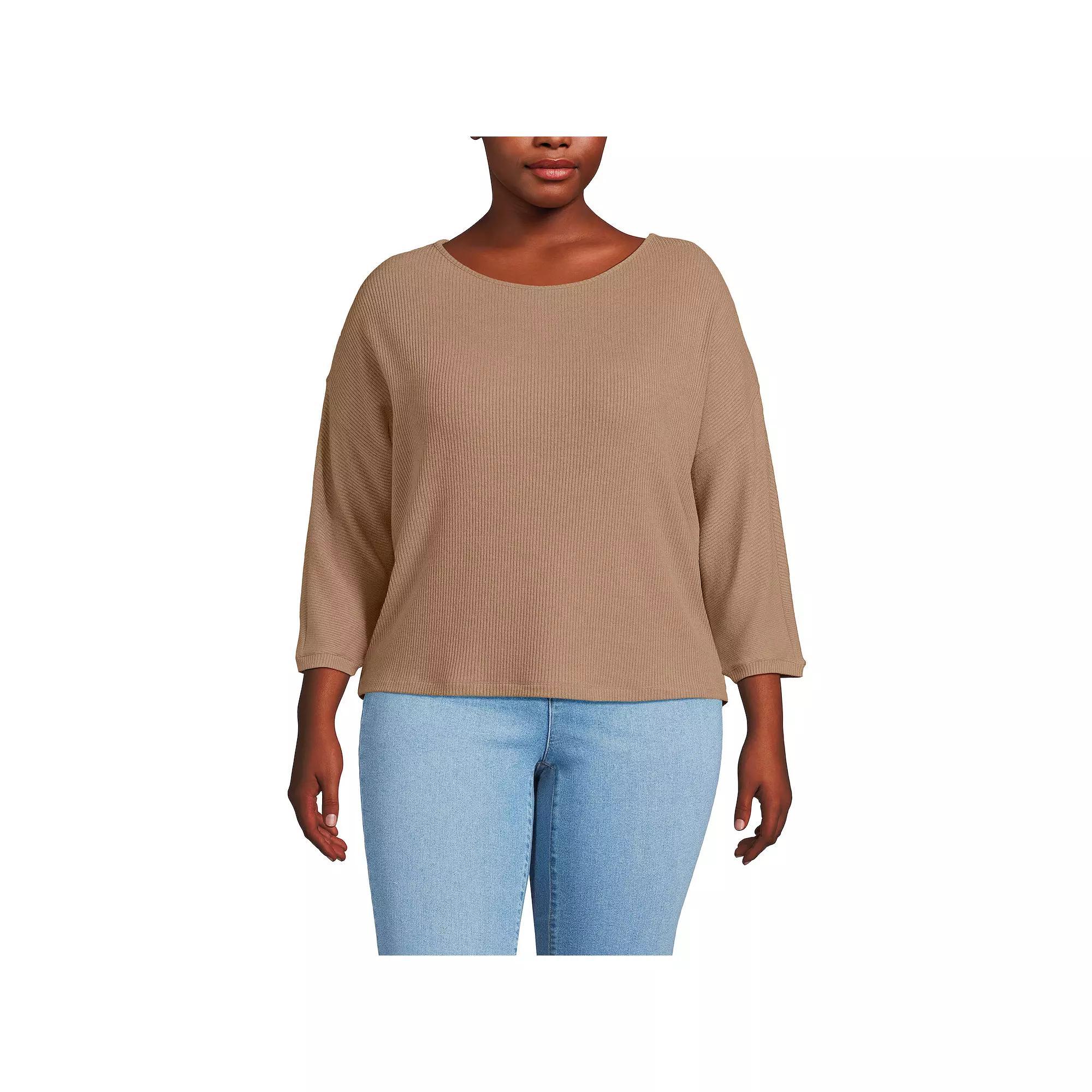 Plus Size Lands' End 3/4 Sleeve Cozy Rib Dolman Top, Women's, Size: 3XL, Coriander Grey Product Image