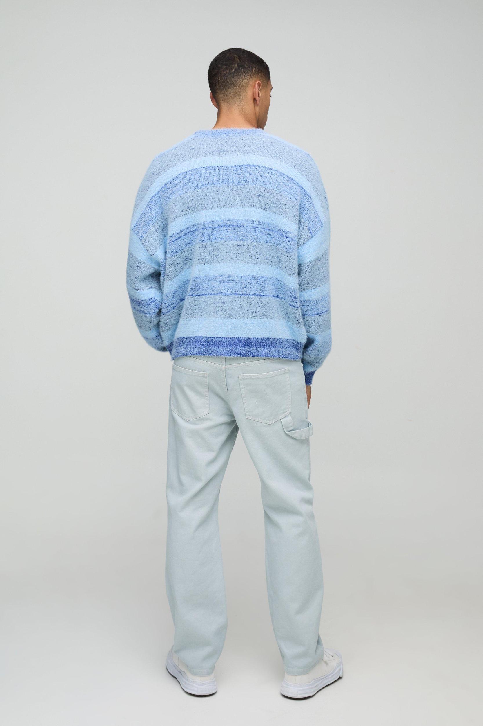 Boxy Brushed Stripe Knitted Sweater | boohooMAN USA Product Image