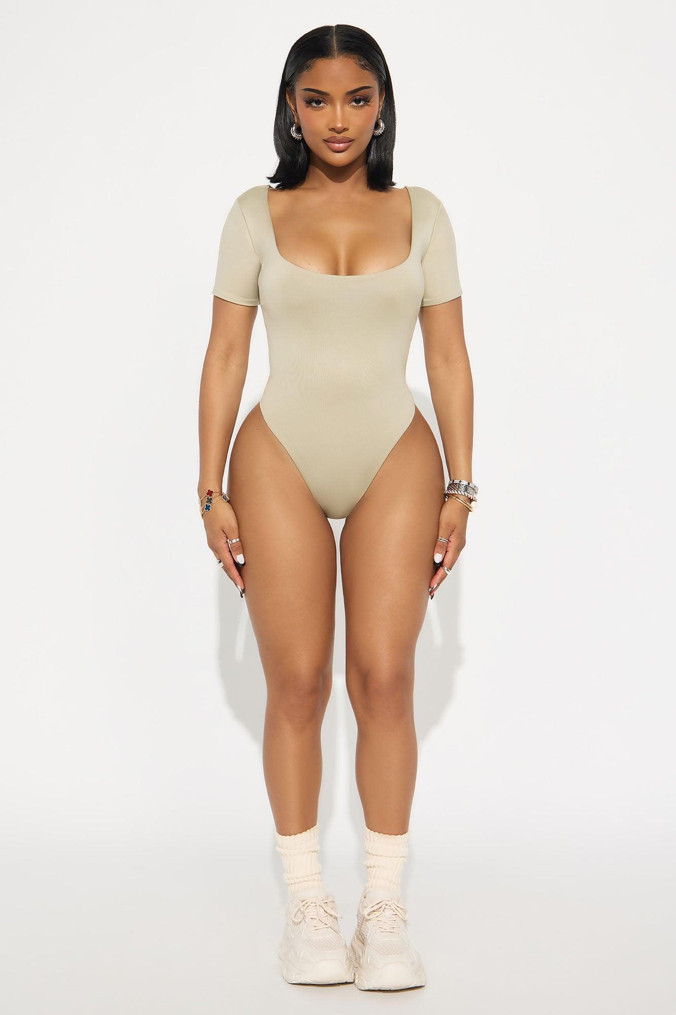 Contour Double Lined Short Sleeve Scoop Neck Bodysuit - Stone Female Product Image