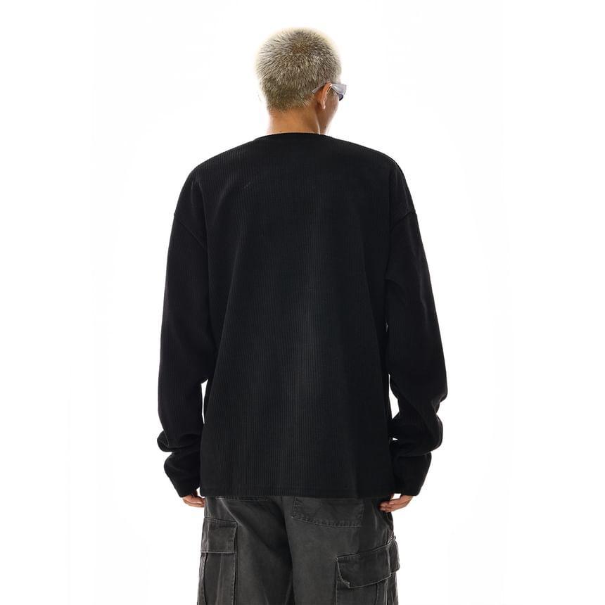 Crew Neck Plain Half Zip Sweatshirt Product Image