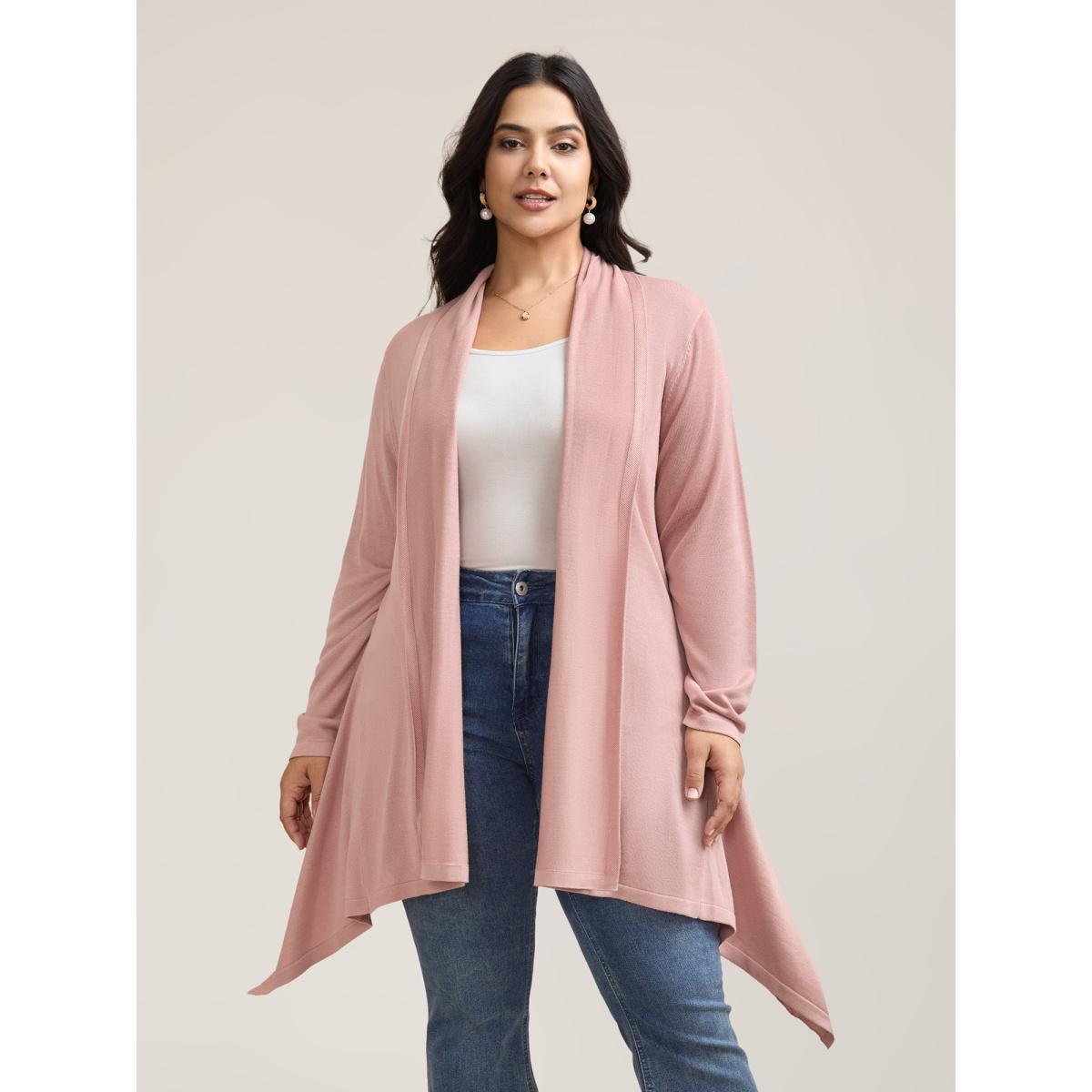 Plus Size Hi-Low Hem Open-Front Knit Cardigan Crepe Women Casual Loose Long Sleeve Everyday Cardigans BloomChic 18-20/2X Product Image