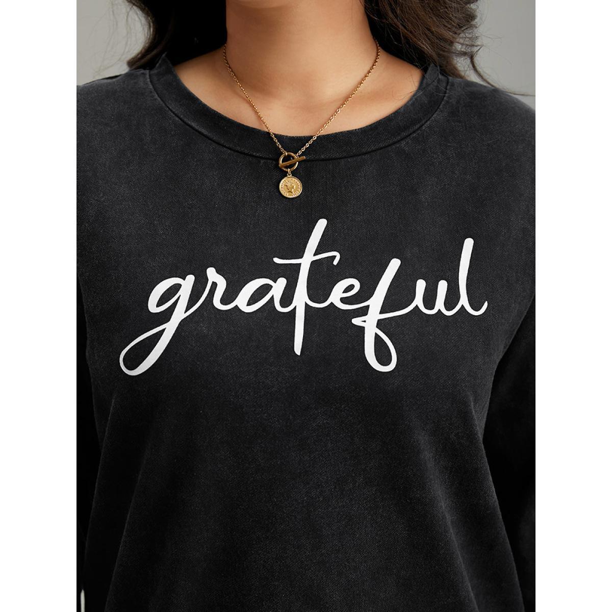 Plus Size Solid Letter Print Crew Neck Sweatshirt Women Black Casual Printed Dailywear Sweatshirts BloomChic 22-24/3X Product Image