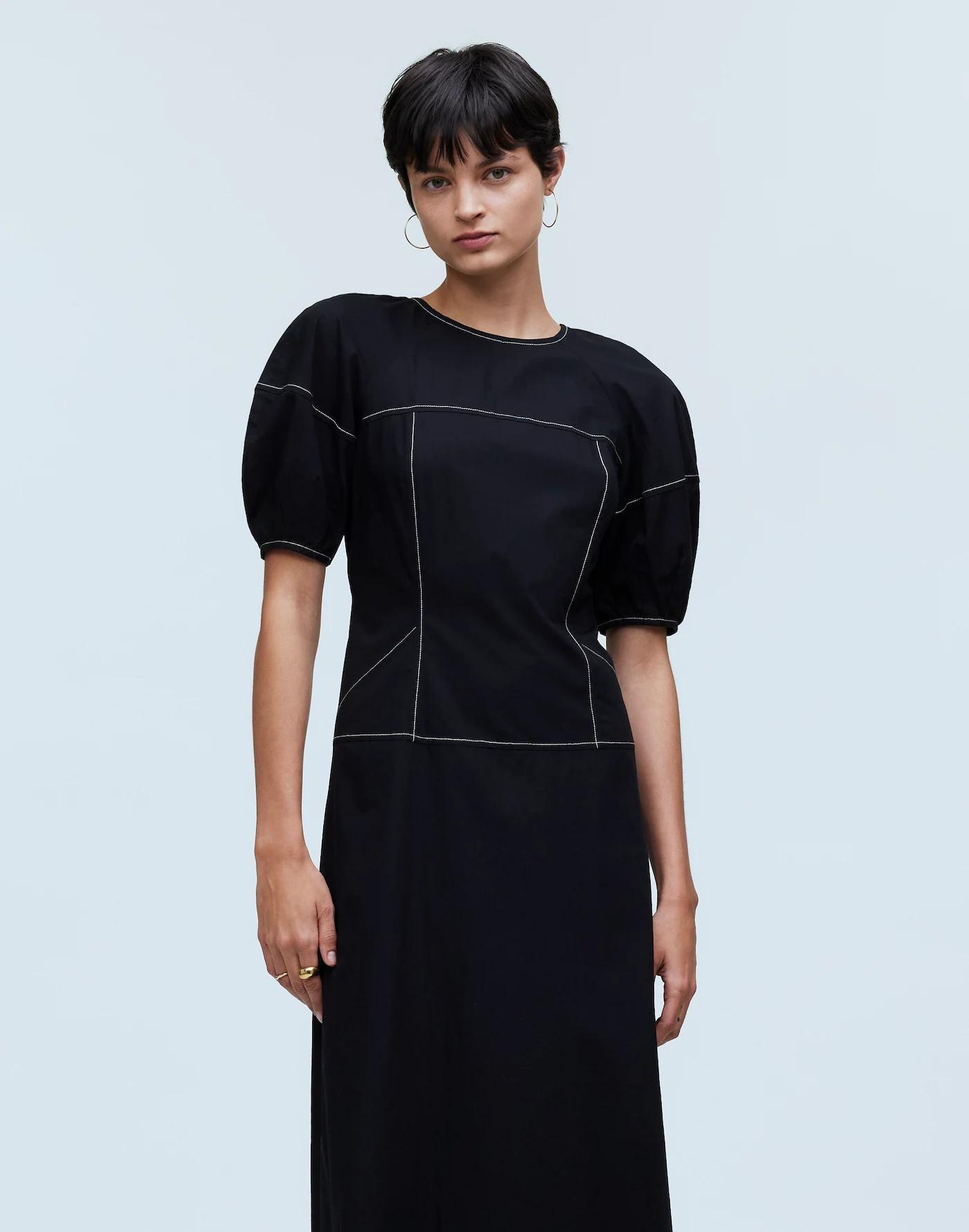 Puff-Sleeve Drop-Waist Midi Dress Product Image