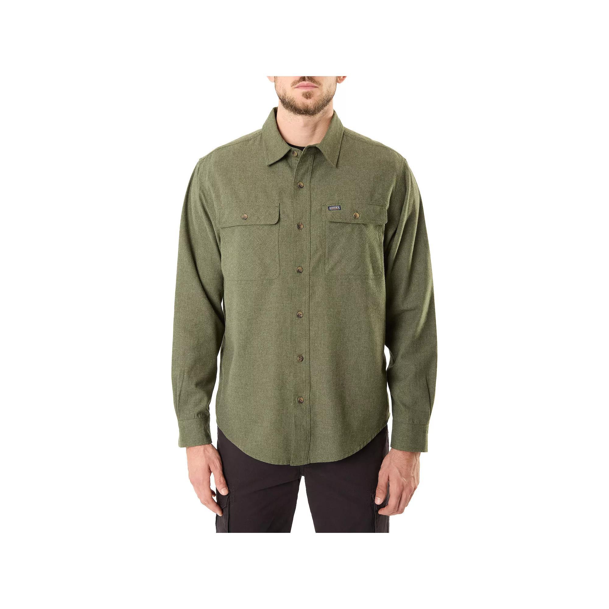Men's Smith's Workwear Regular-Fit Solid Two-Pocket Flannel Button-Down Shirt, Size: Large, Grey Olive Product Image