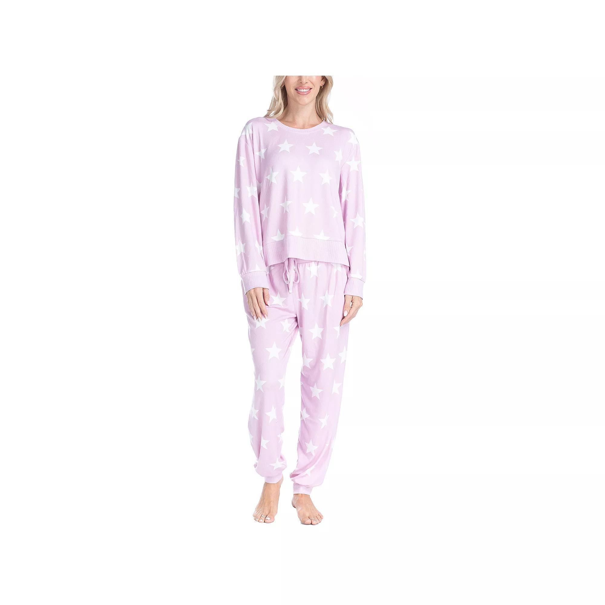 Womens Ocean Pacific Fuzzy Feelings Long Sleeve Pajama Shirt & Pajama Bottoms Sleep Set Green Tree Product Image