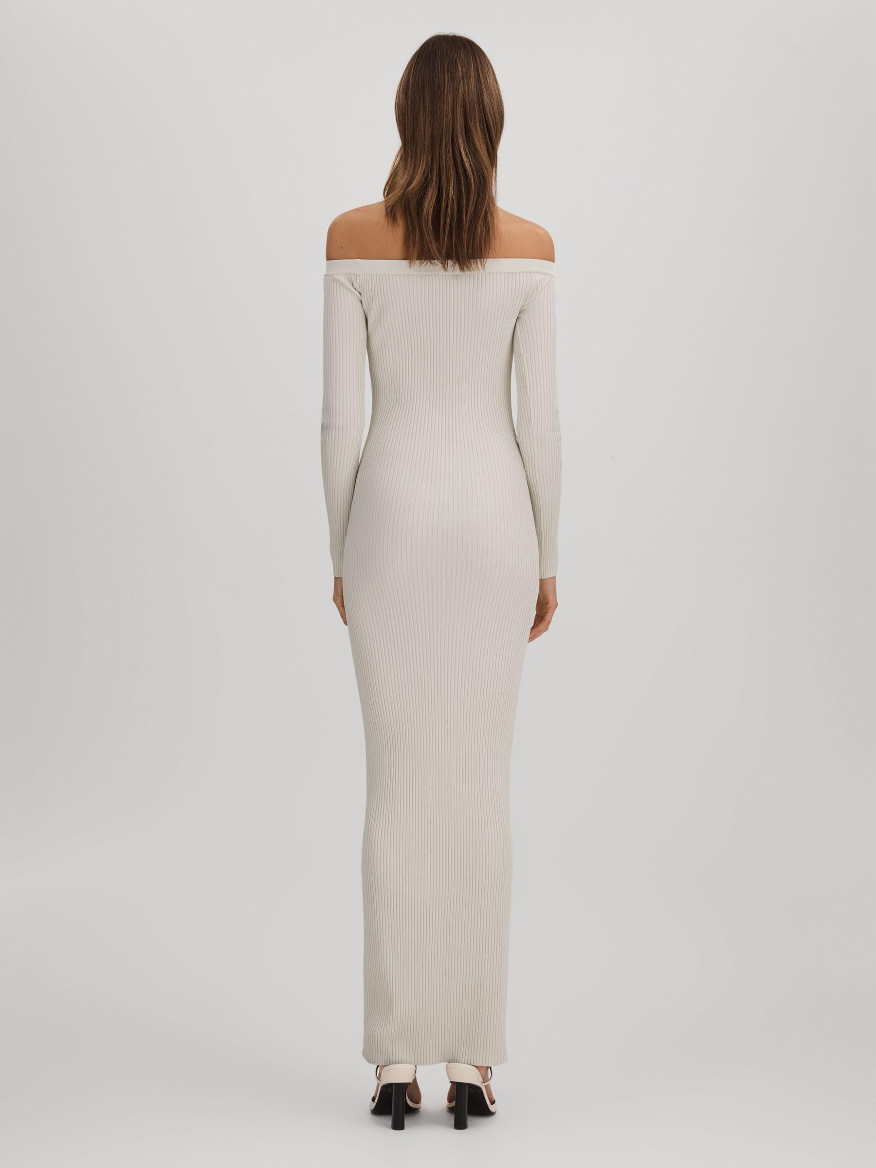 Good American Ribbed Off The Shoulder Maxi Dress in Cloud White Product Image