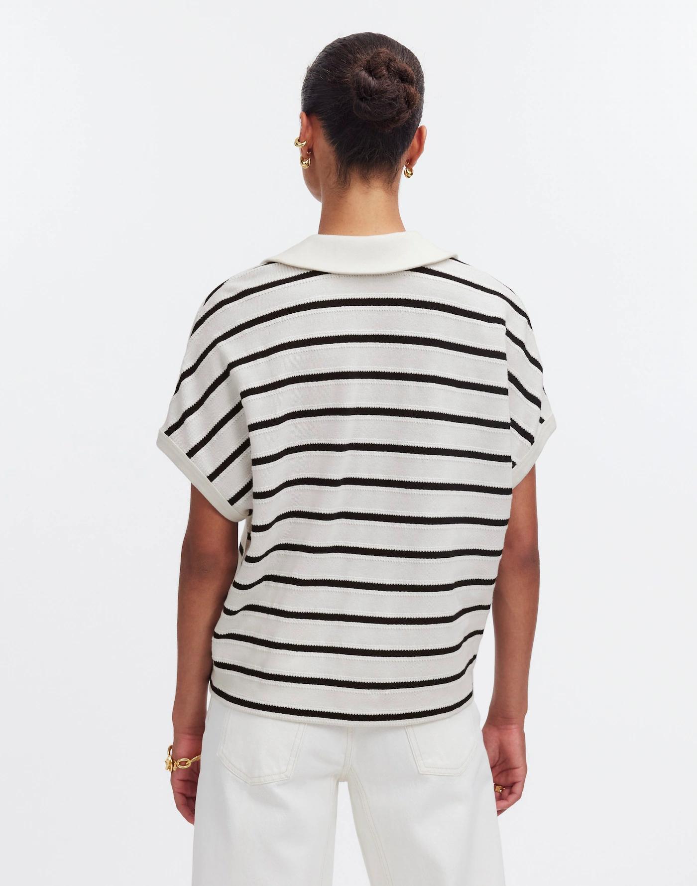 Relaxed V-Neck Polo Shirt in Stripe Product Image