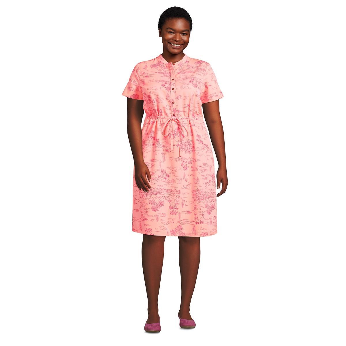 Women's Lands' End Button Front Shirtdress, Size: XL, Lily Medallion Tile Product Image