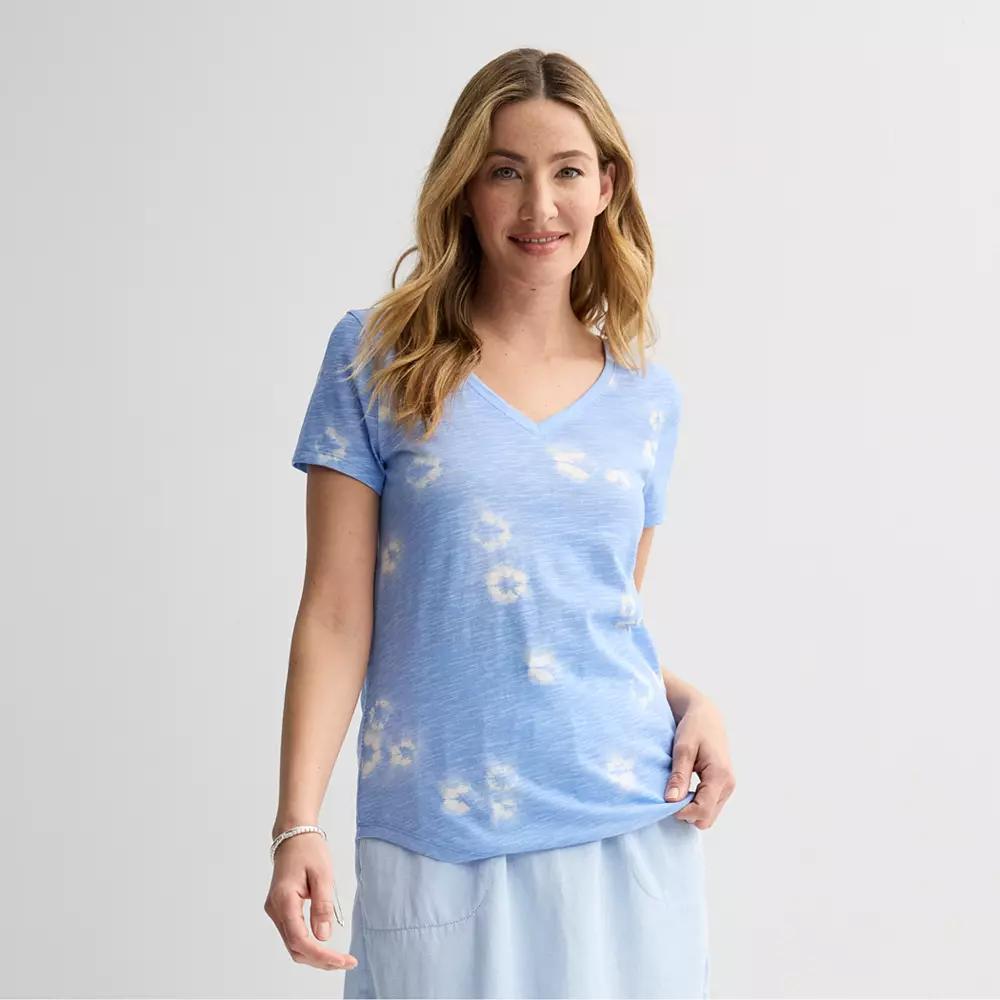 Women's Sonoma Goods For Life® Everyday Short Sleeve V-Neck Tee, Size: XXL, Blue Dye Dot Product Image