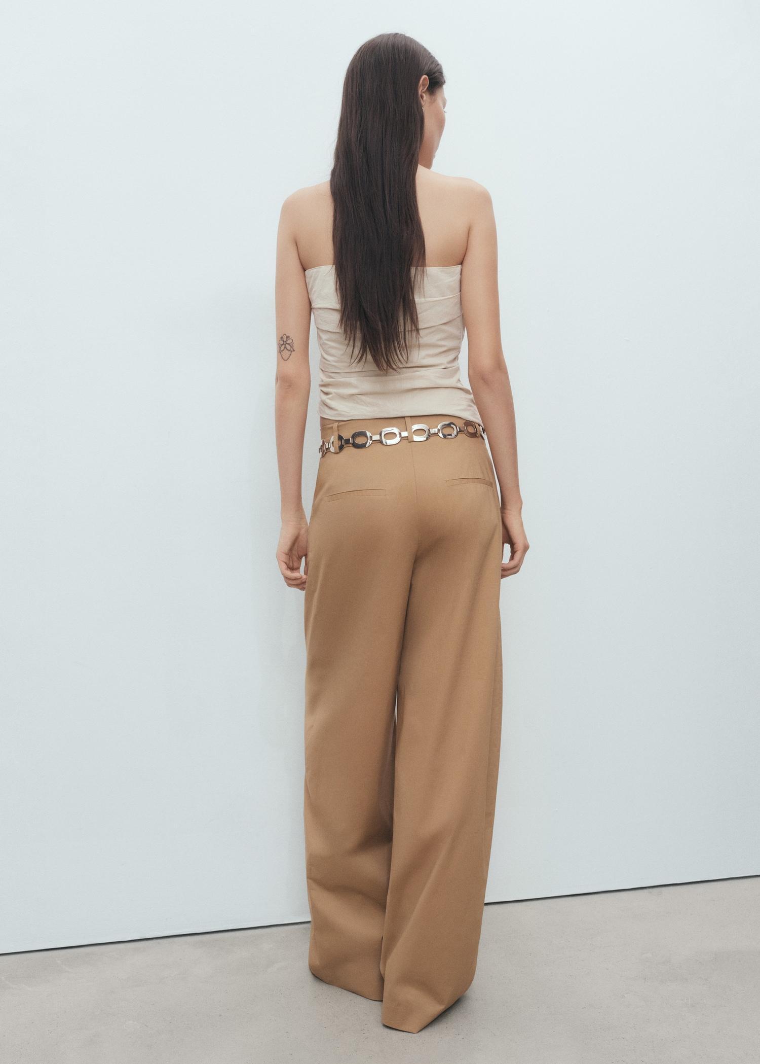 Mid-rise wide-leg cotton trousers - Women | MANGO USA Product Image