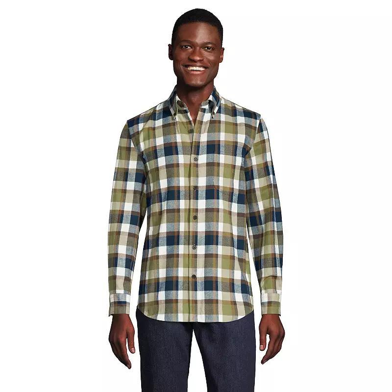 Men's Lands' End Traditional-Fit Flagship Flannel Shirt, Size: XL, Navy Green Plaid Product Image