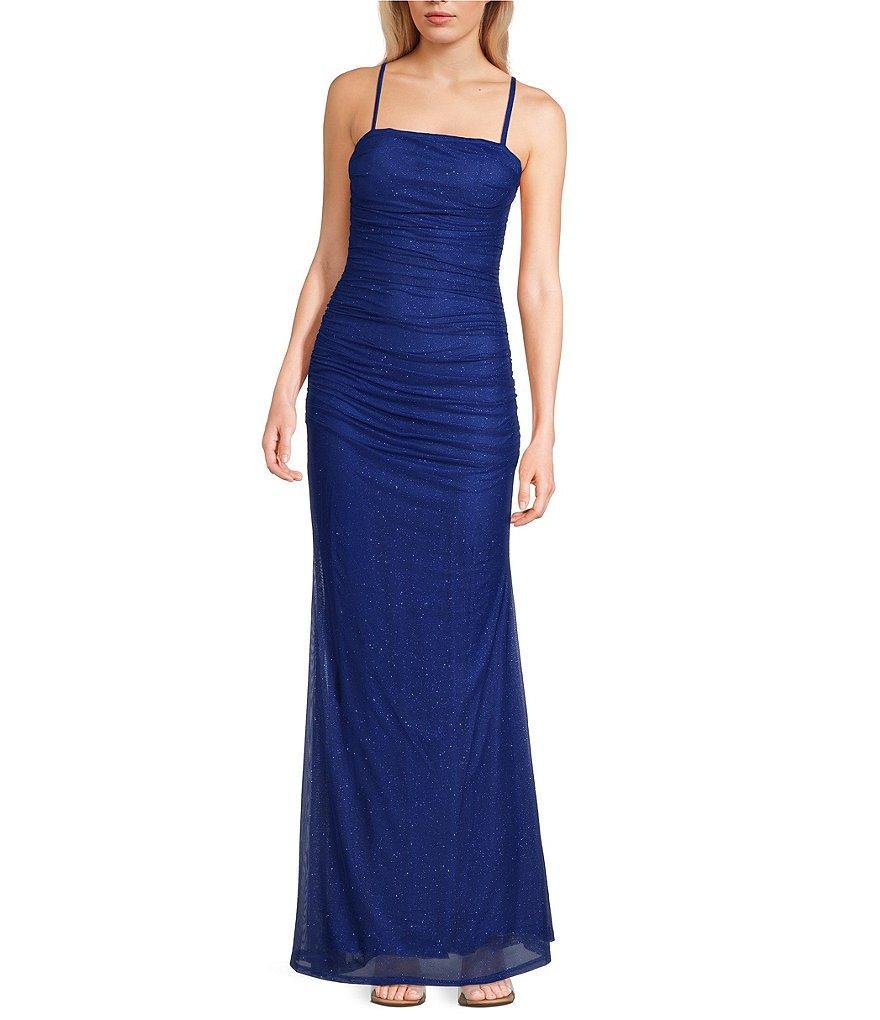 Pear Culture Glitter Mesh Ruched Long Dress Product Image