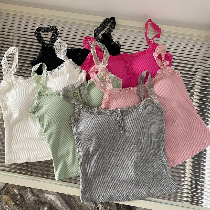 Henley Plain Lace Trim Padded Camisole Product Image