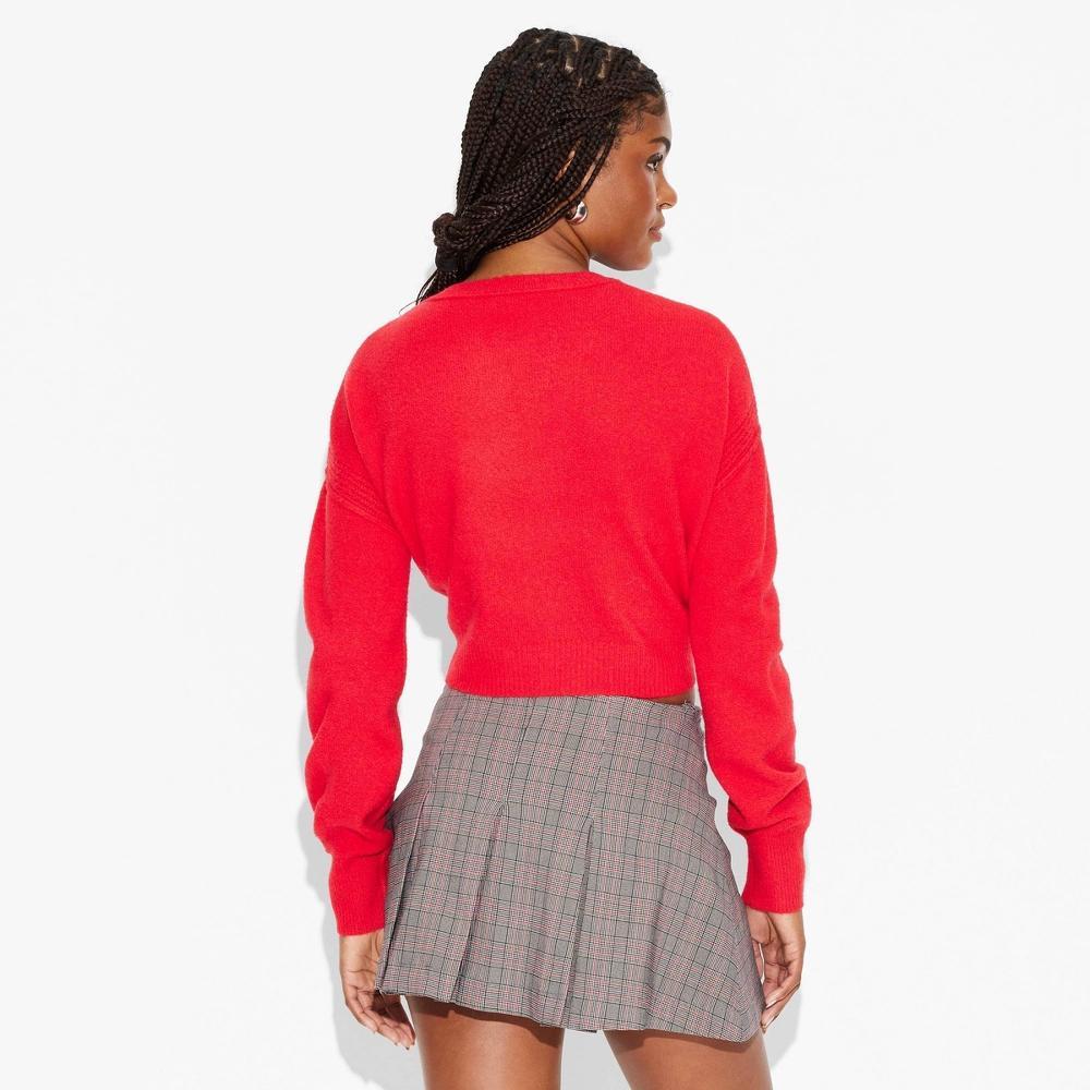 Womens Crew Neck Value Pullover Sweater - Wild Fable Red Pop XXS: Recycled Polyester, Midweight, Cropped, Long Sleeve Product Image