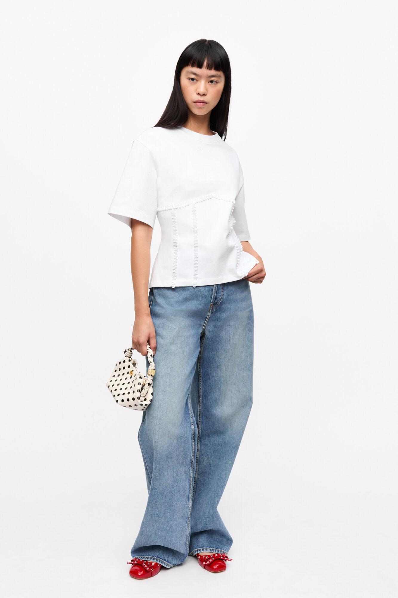 White Cotton Tie Back T-shirt Product Image