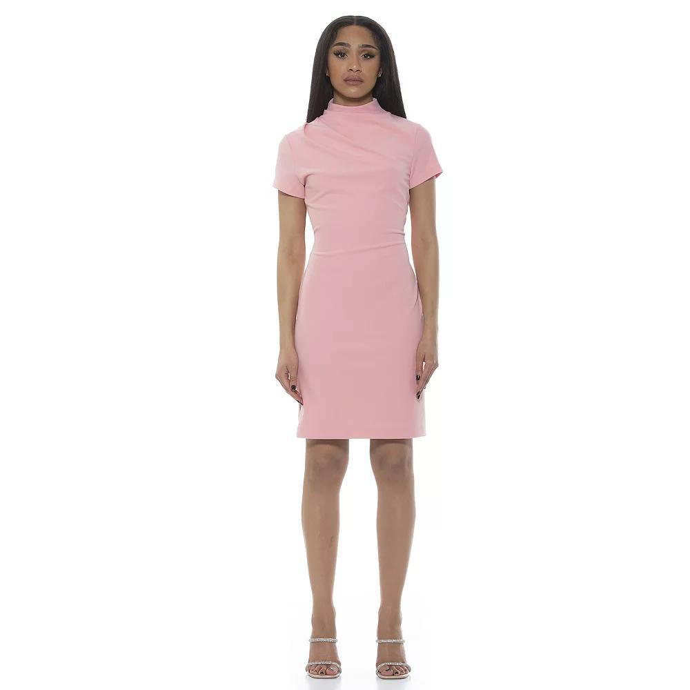 Women's ALEXIA ADMOR Chantria Draped Mini Mockneck Dress, Size: Medium, Nude Product Image