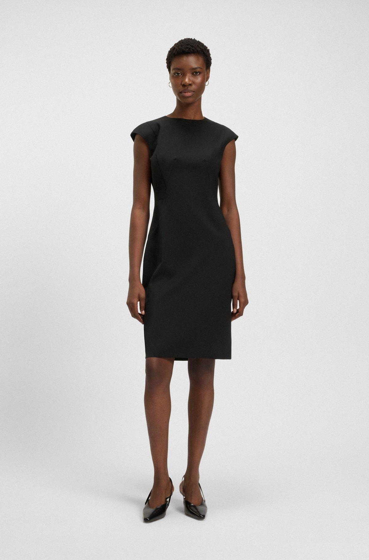 BOSS - Slim-fit dress in virgin wool with cap sleeves - Black Product Image
