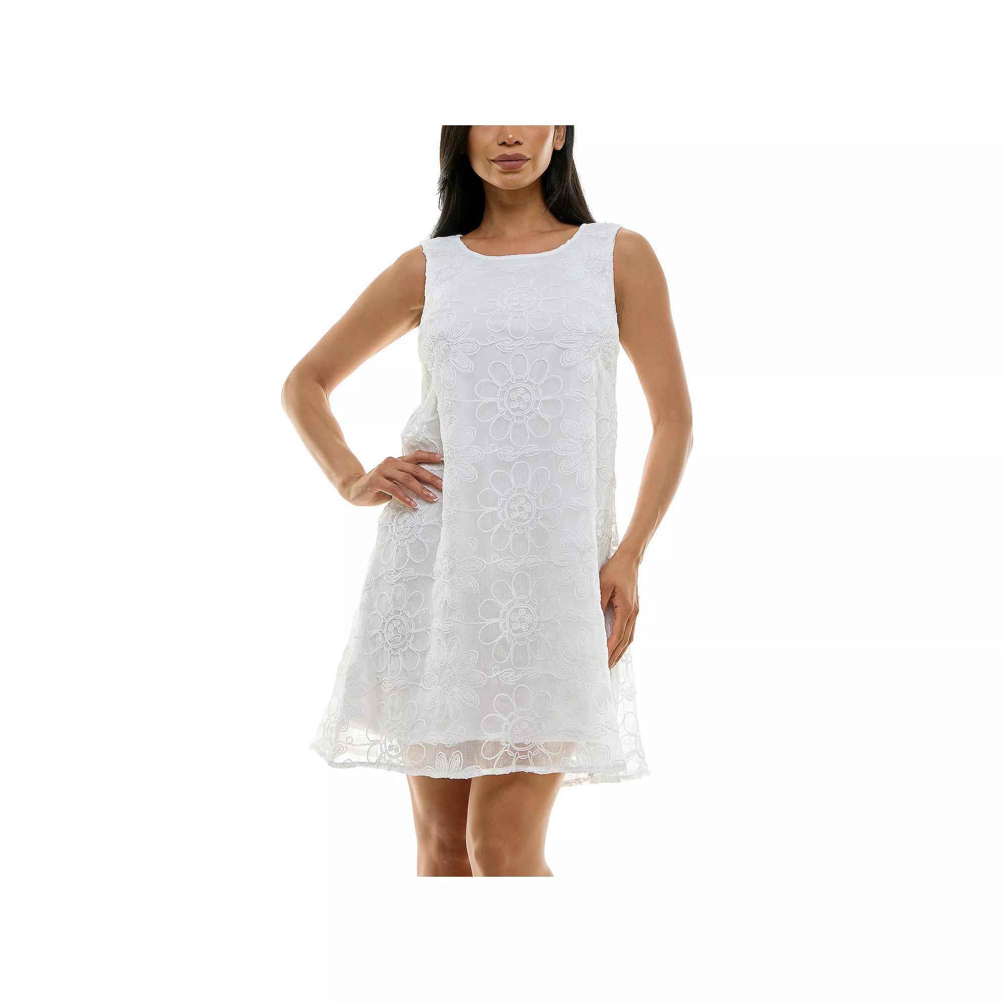Women's Nina Leonard Floral Embroidered Sleeveless Float Dress, Size: XL, Ivory Product Image