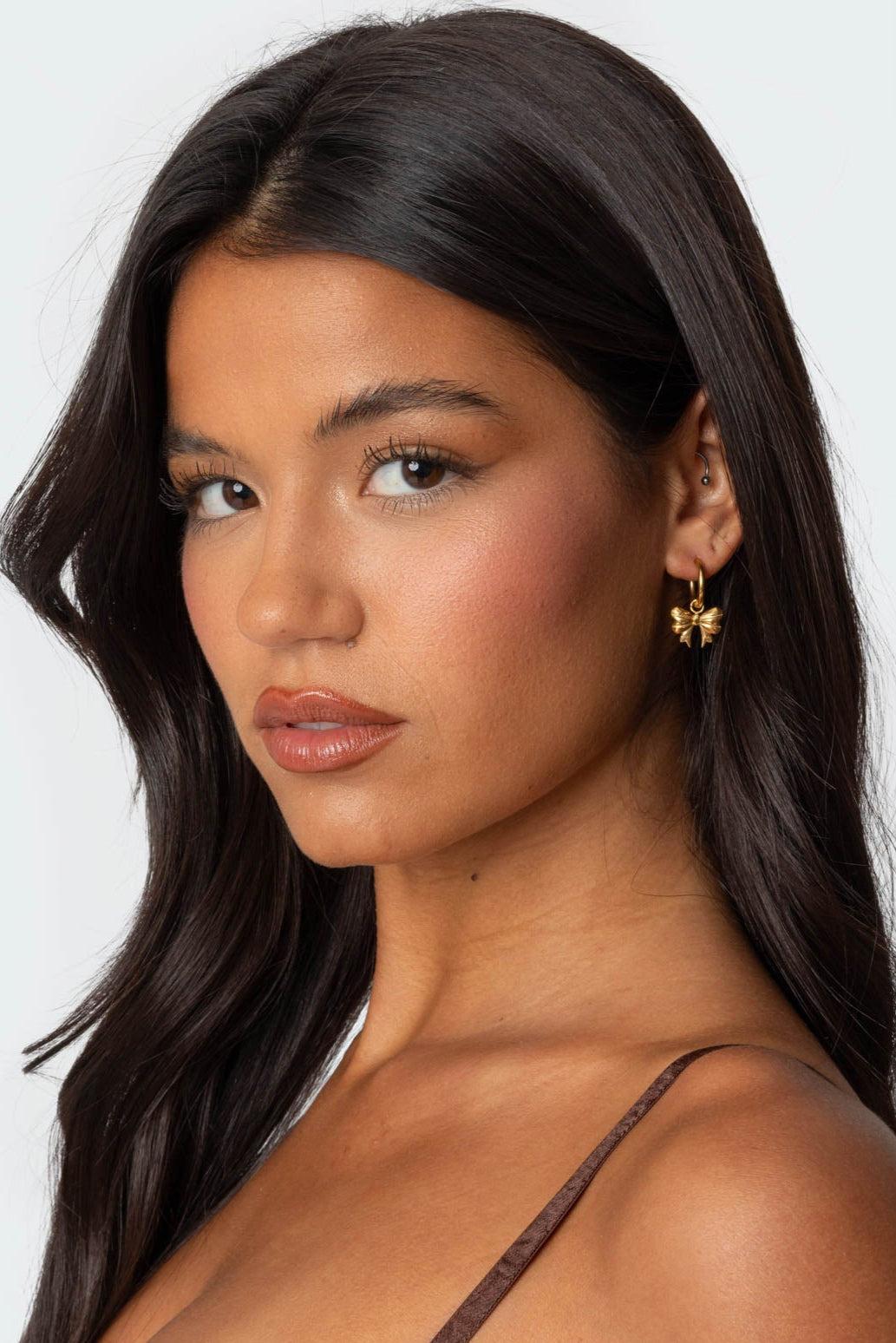 Bow Charm Hoop Earrings Product Image