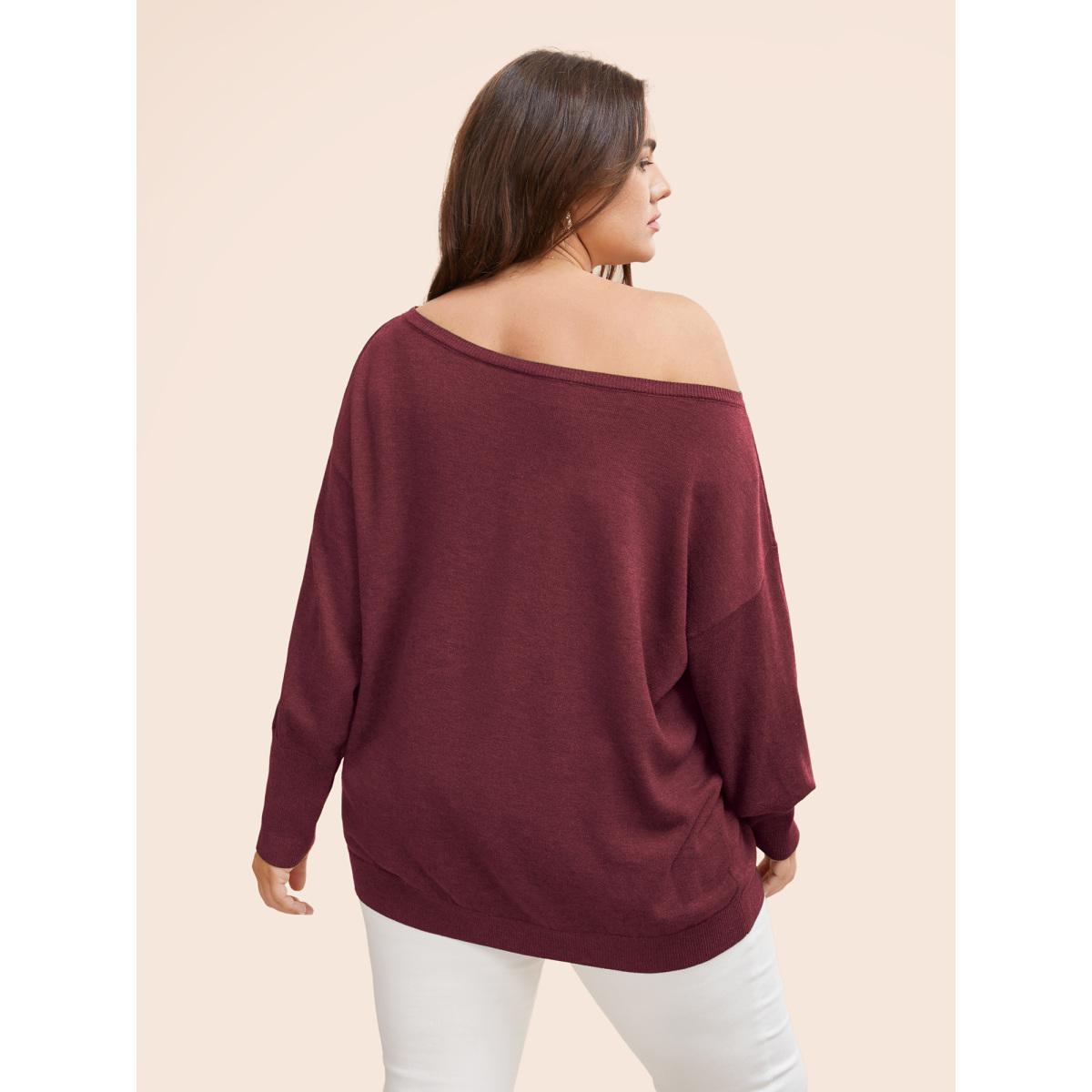 Plus Size Supersoft Essentials Boat Neck Drop Shoulder Pullover Deepred Women Elegant Long Sleeve Boat Neck Everyday Pullovers BloomChic 18-20/2X Product Image