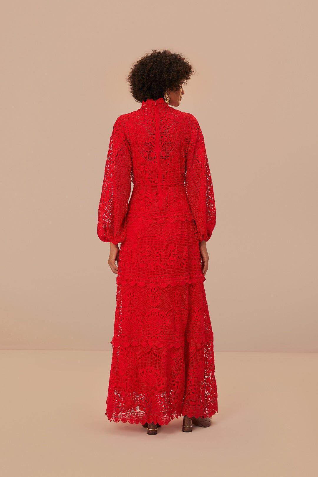 Red Guipire Long Sleeve Maxi Dress, RED / XXS Product Image