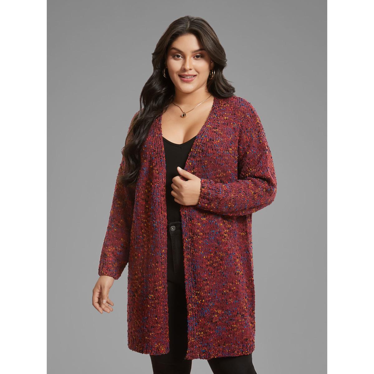 Plus Size Color Textured Open Front Cardigan Deepred Women Casual Loose Long Sleeve Dailywear Cardigans BloomChic 30/6X Product Image