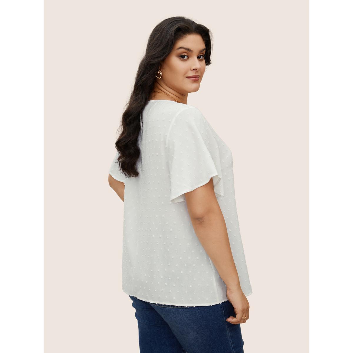 Button Front Plus Size Women Dailywear Plain Casual Blouses Loose Ruffle Sleeve Short Sleeve V Neck Going Out Blouses BloomChic Product Image