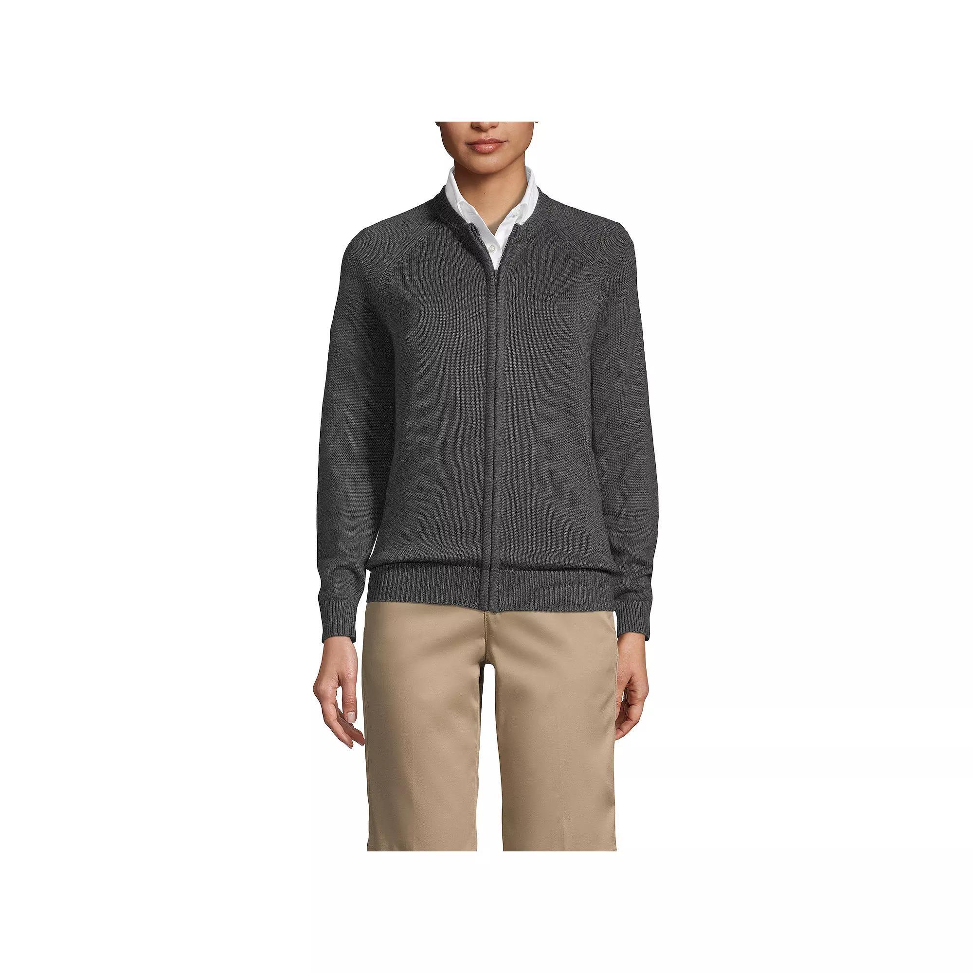 Women's Lands' End School Uniform Zipper-Front Cardigan Sweater, Size: Large, Classic Blue Product Image