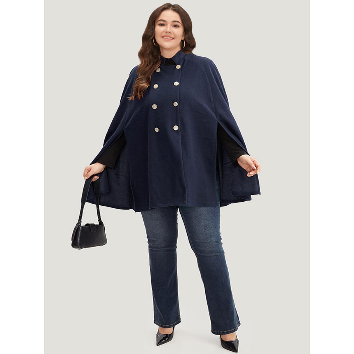 Plus Size Solid Metal Detail Cape Blazer Women Indigo Office Plain Ladies Work Winter Coats BloomChic 14-16/1X Product Image