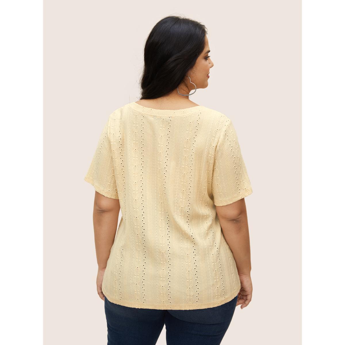 Plus Size Plain Textured Crew Neck T-shirt Yellow Women Casual Texture Round Neck Everyday T-shirts BloomChic 28/5X Product Image