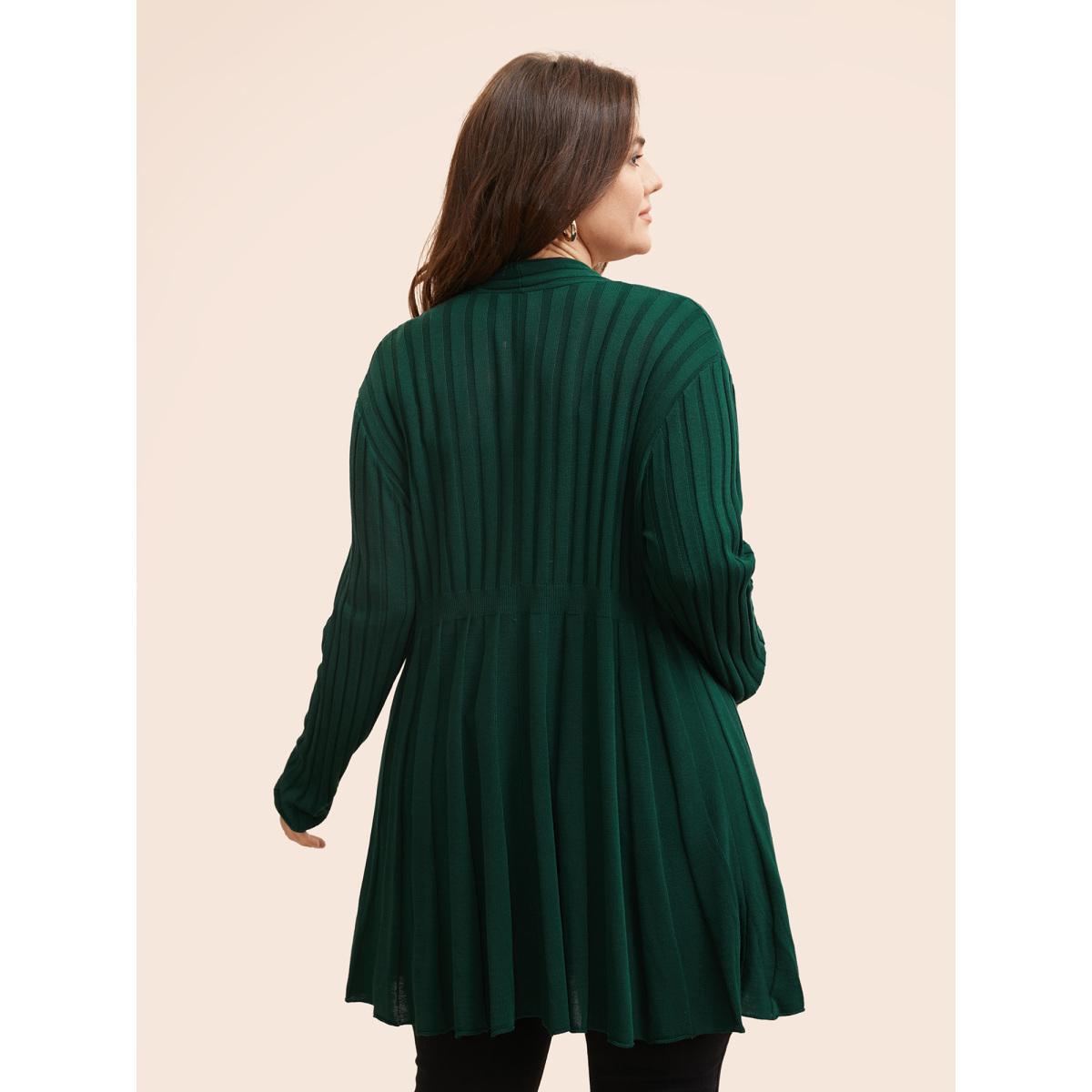 Plus Size Plain Textured Kimono Collar Cardigan DarkGreen Women Casual Loose Long Sleeve Everyday Cardigans BloomChic 26/4X Product Image