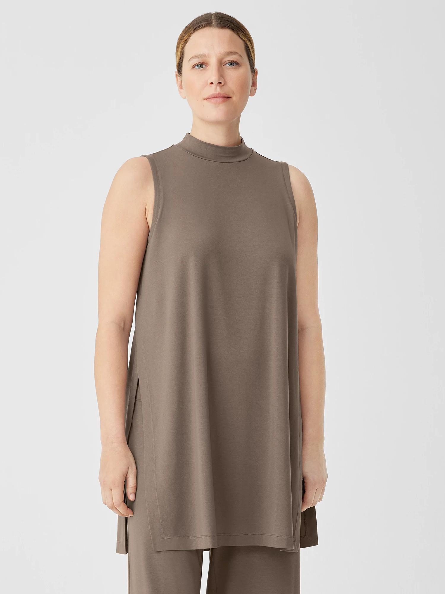 Stretch Jersey Knit Mock Neck Long Tank Product Image