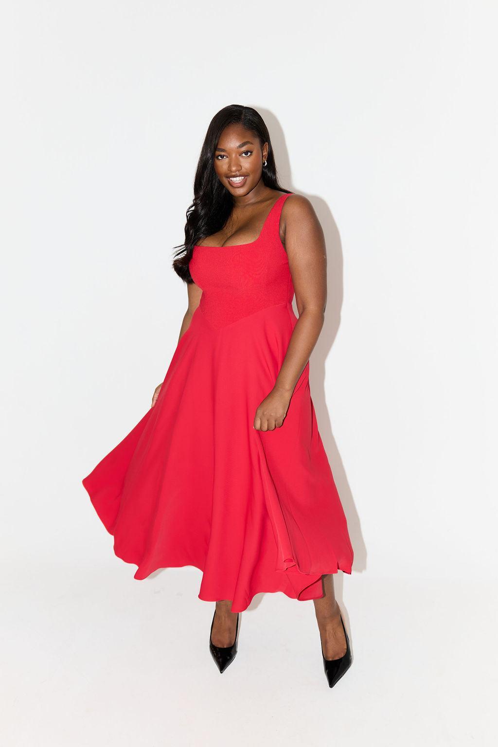 The Ultimate Muse High Waist Square Neck Midi Dress Product Image
