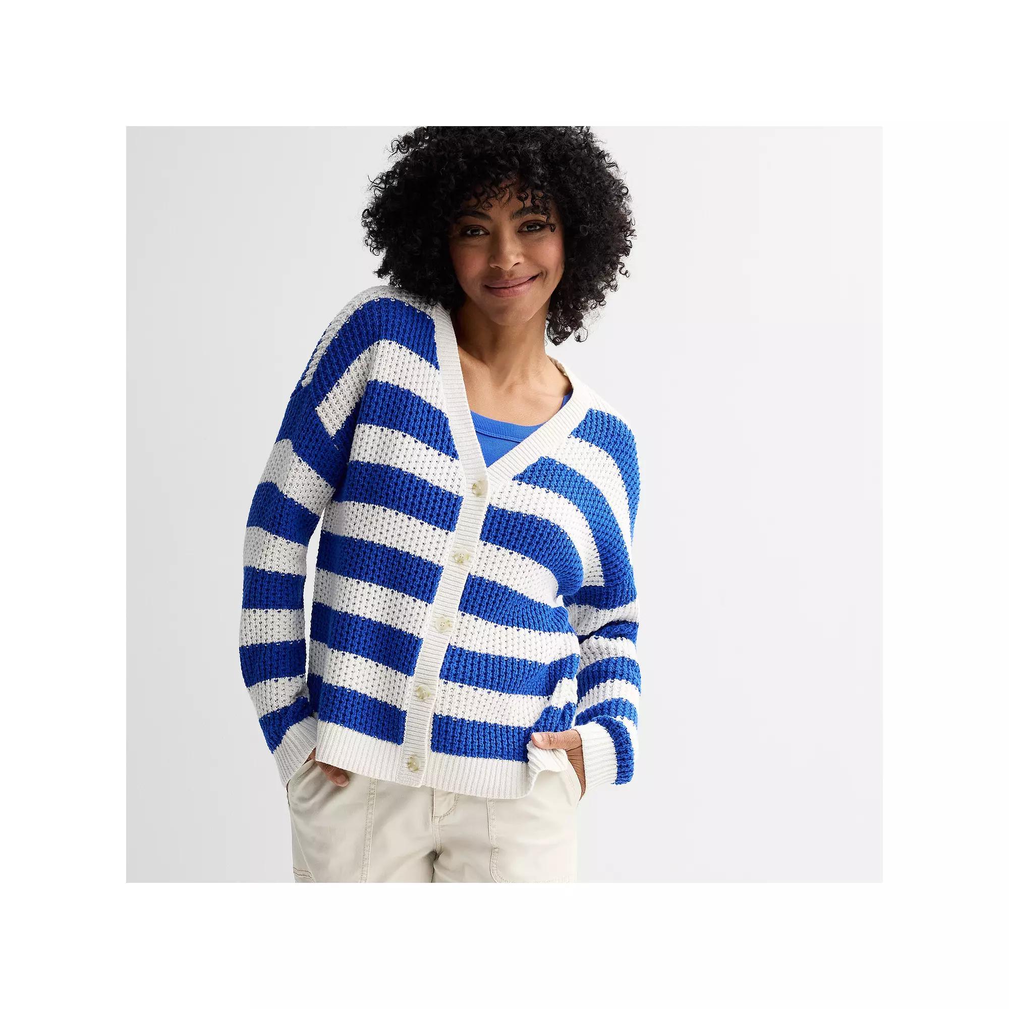 Petite Sonoma Goods For Life® Button-Front Cardigan, Women's, Size: Medium Petite, Bold Blue Stripe Product Image