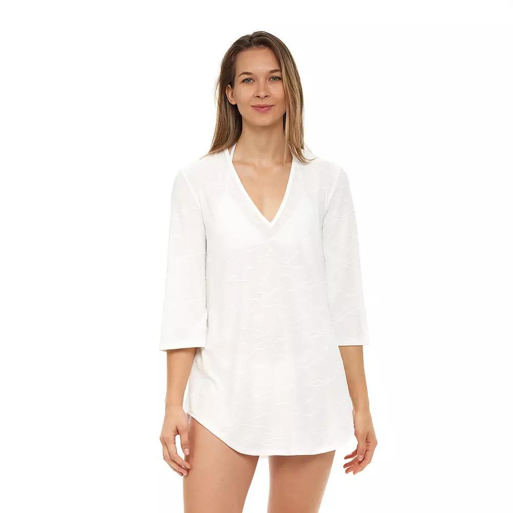 Women's Jordan Taylor Textured Wave V-Neck Swim Cover-Up Tunic, Size: Small, White Product Image