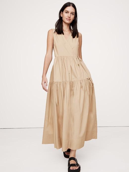 Cotton Poplin Wrap Maxi Dress Product Image