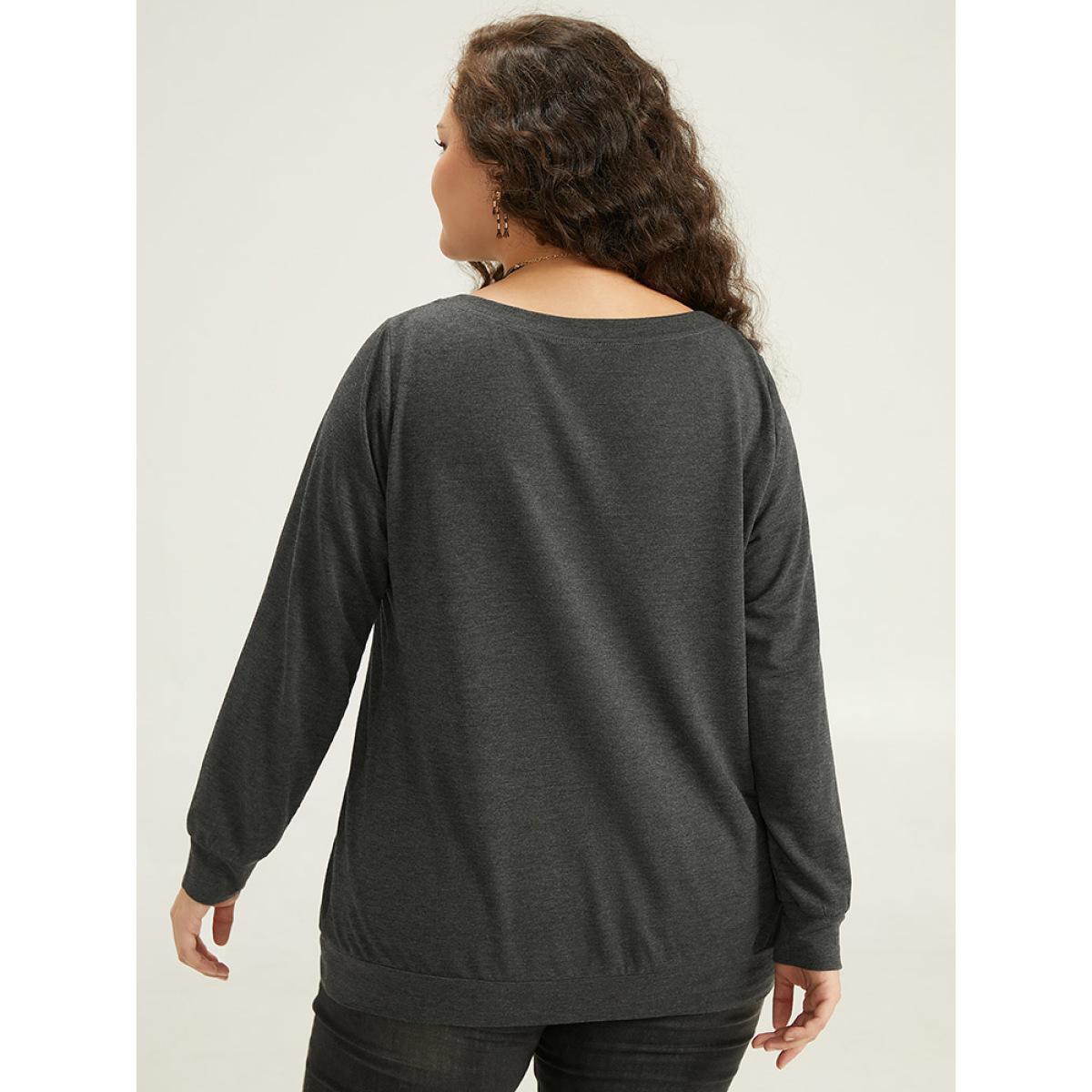Plus Size Round Neck Halloween Print Sweatshirt Women DimGray Casual Printed Festival-Halloween Sweatshirts BloomChic 18-20/2X Product Image