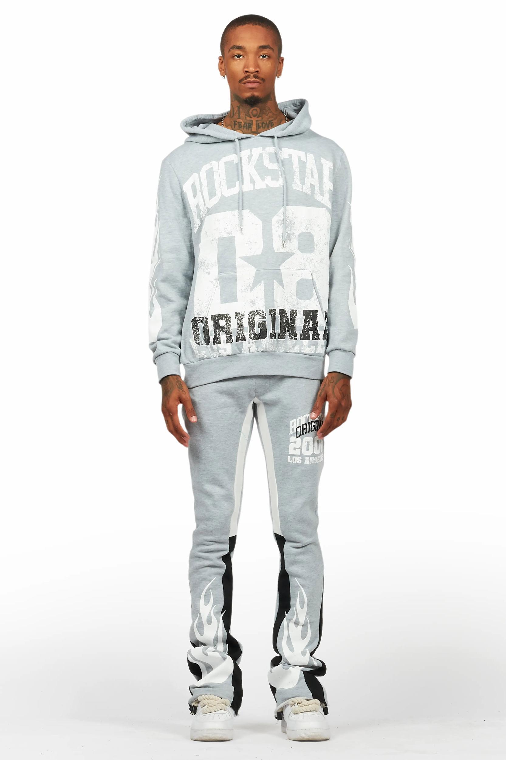 Edel Grey/White Hoodie/Stacked Flare Pant Set Male Product Image