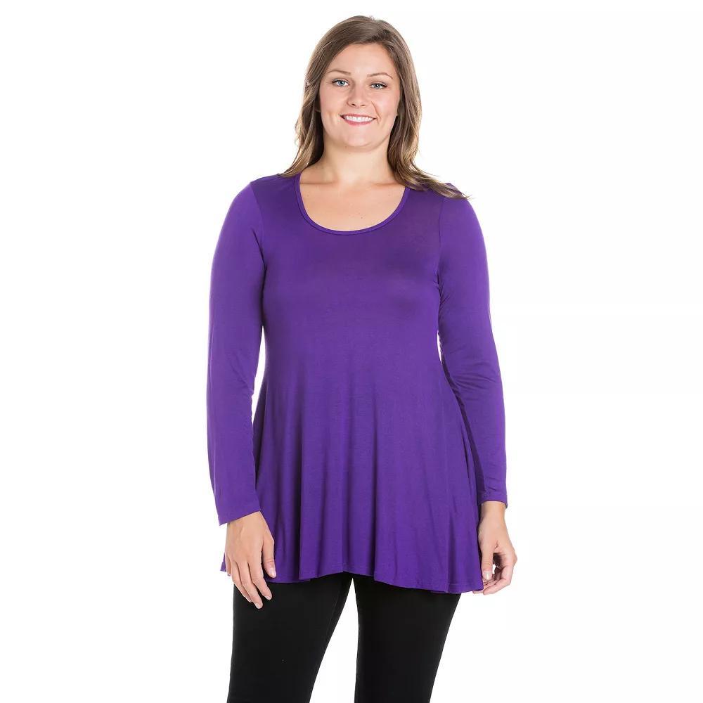 Plus Size 24Seven Comfort Apparel Poised Long Sleeve Swing Tunic Top, Womens Product Image