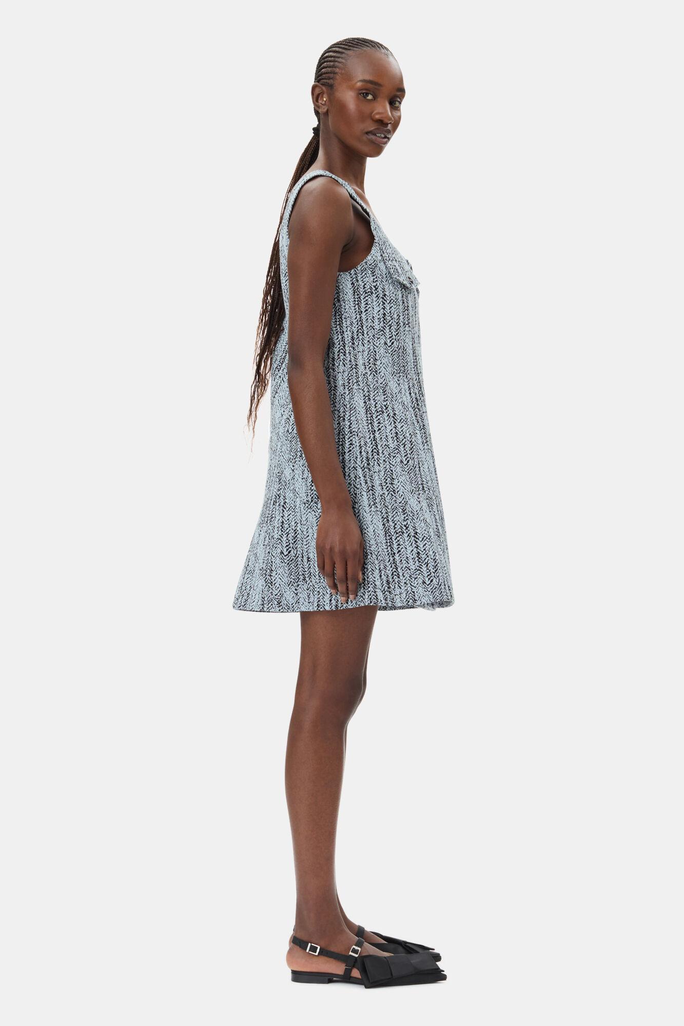 Blue Cotton Tweed Mini Dress Product Image