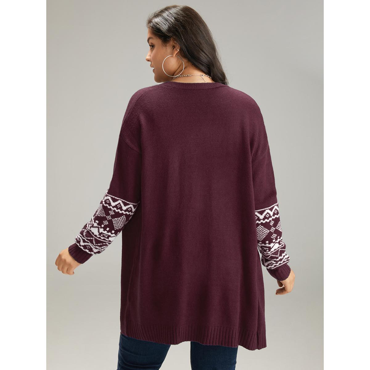 Plus Size Geometric Graphic Open Front Tunic Cardigan Purple Women Casual Loose Long Sleeve Dailywear Cardigans BloomChic 12/L Product Image